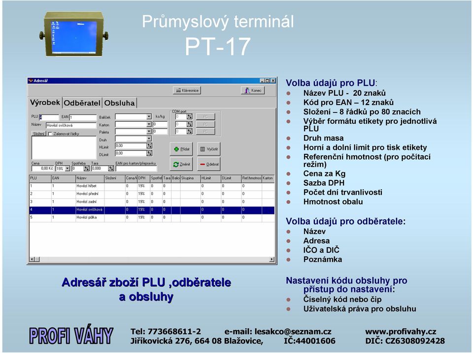 DPH Počet dní trvanlivosti Hmotnost obalu Volba údajů pro odběratele: Název Adresa IČO a DIČ Poznámka Adresář zboží