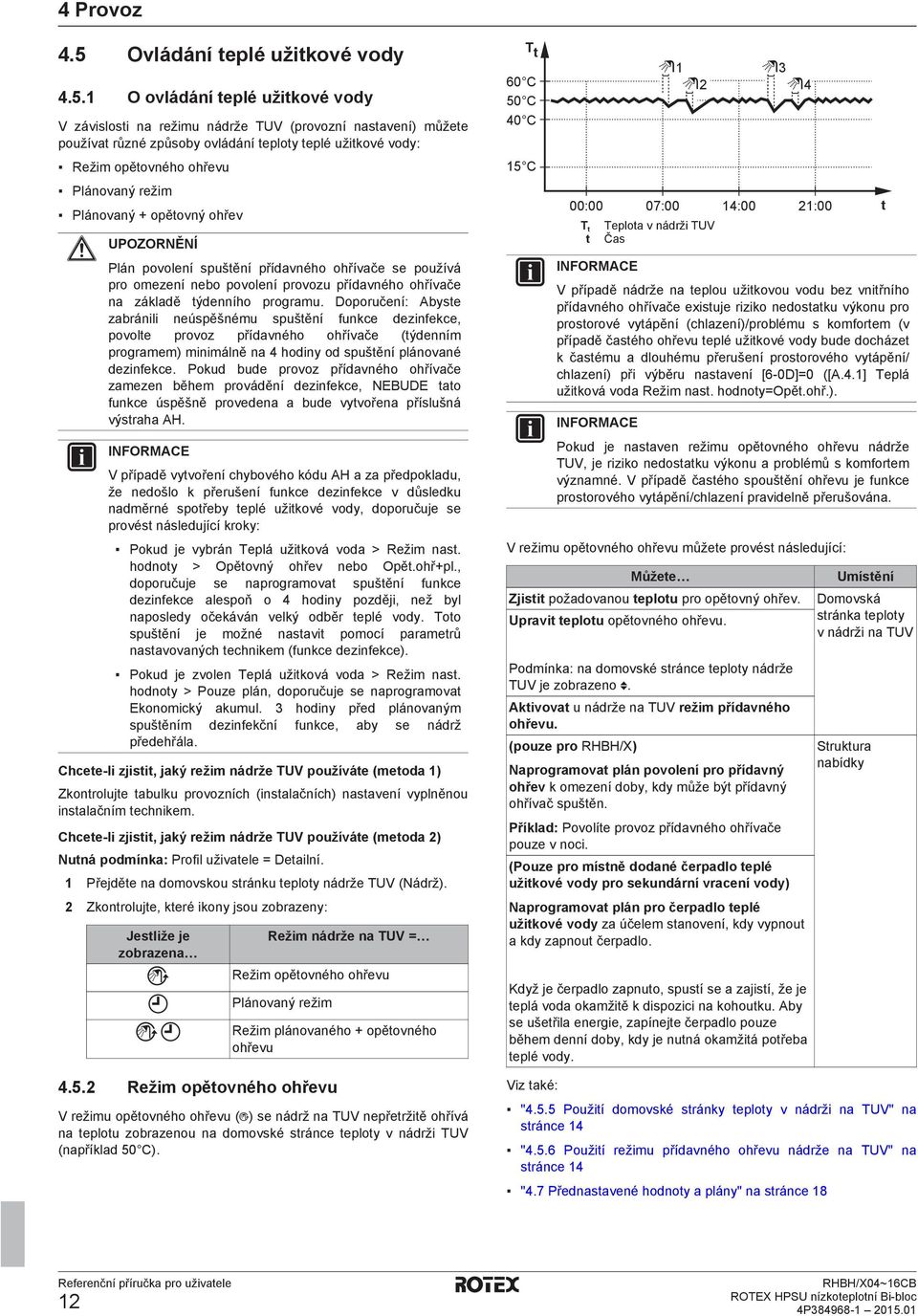 1 O ovládání teplé užitkové vody V závislosti na režimu nádrže TUV (provozní nastavení) můžete používat různé způsoby ovládání teploty teplé užitkové vody: Tt 1 60 C 50 C 40 C 3 2 4 15 C Režim