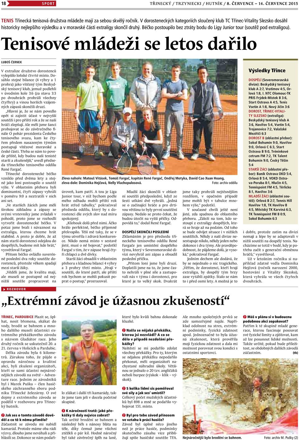 Béčko postoupilo bez ztráty bodu do Ligy Junior tour (soutěž pod extraligou). Tenisové mládeži se letos dařilo luboš Černek V extralize družstvo dorostenců vylepšilo loňské čtvrté místo.
