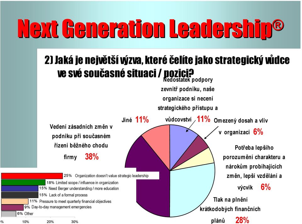 Need Berger understanding / more education Lack of a formal process Pressure to meet quarterly financial objectives 9% Day-to-day management emergencies % 10% 20% 30% Nedostatek