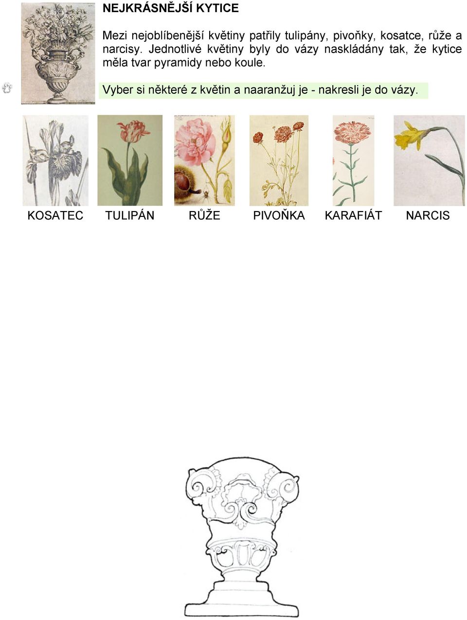Jednotlivé květiny byly do vázy naskládány tak, že kytice měla tvar