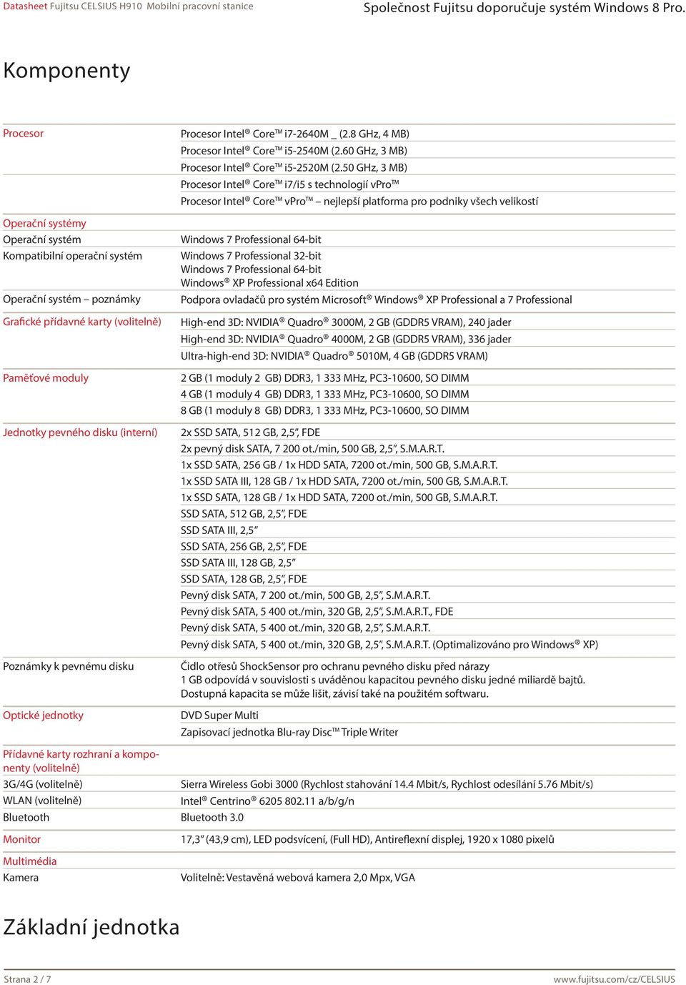 50 GHz, 3 MB) Procesor Intel Core i7/i5 s technologií vpro Procesor Intel Core vpro nejlepší platforma pro podniky všech velikostí Windows 7 Professional 64-bit Windows 7 Professional 32-bit Windows