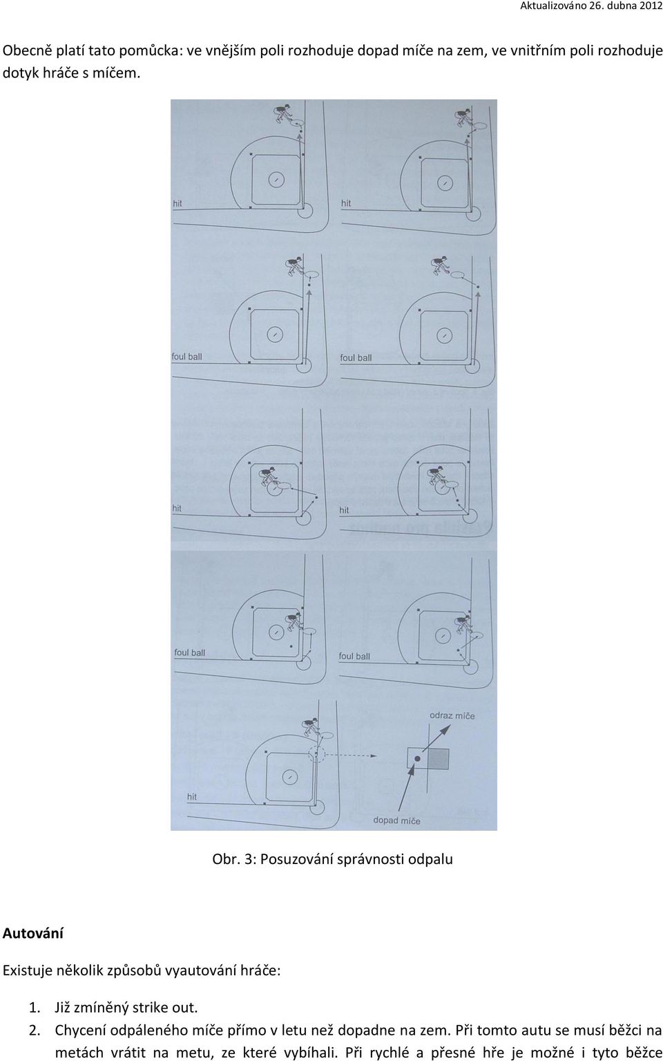 3: Posuzování správnosti odpalu Autování Existuje několik způsobů vyautování hráče: 1.