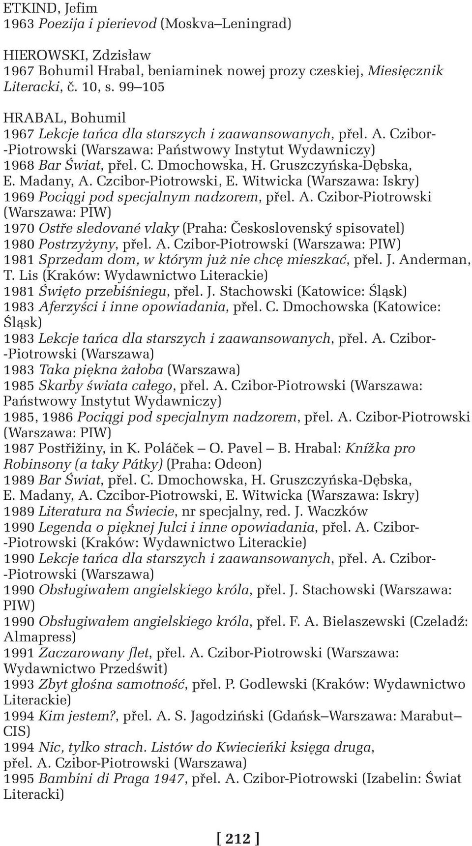 Gruszczyńska-Dębska, E. Madany, A. Czcibor-Piotrowski, E. Witwicka (Warszawa: Iskry) 1969 Pociągi pod specjalnym nadzorem, přel. A. Czibor-Piotrowski (Warszawa: PIW) 1970 Ostře sledované vlaky (Praha: Československý spisovatel) 1980 Postrzyżyny, přel.