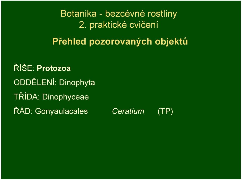 objektů ŘÍŠE: Protozoa ODDĚLENÍ: