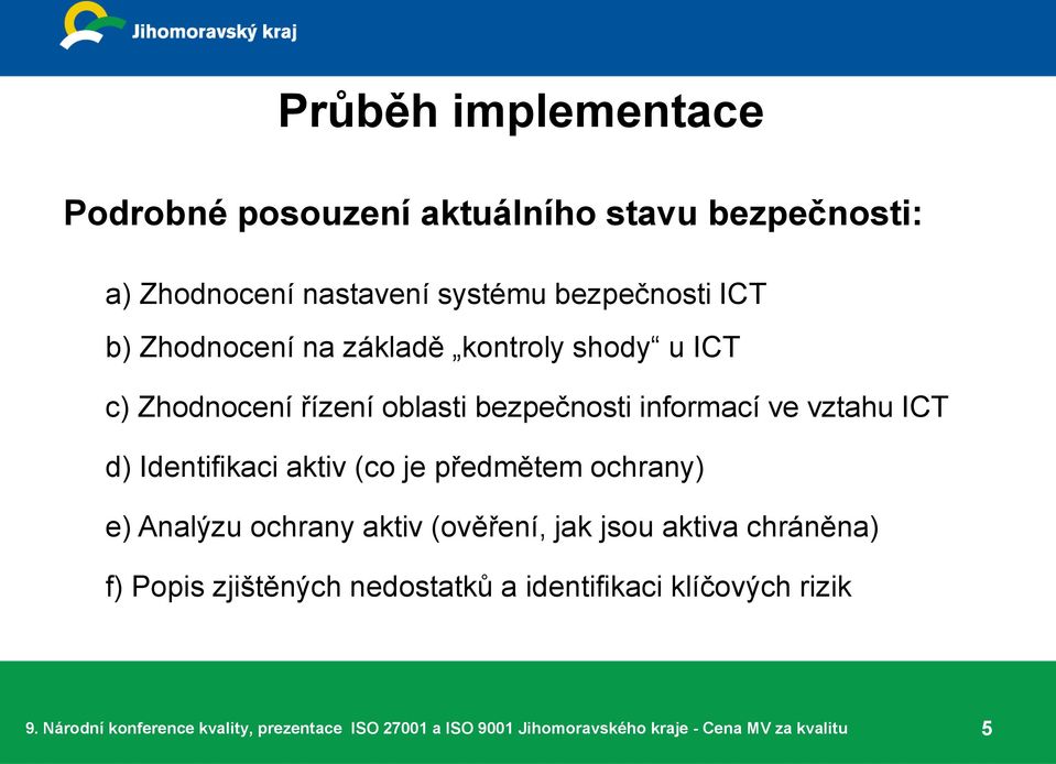 bezpečnosti informací ve vztahu ICT d) Identifikaci aktiv (co je předmětem ochrany) e) Analýzu