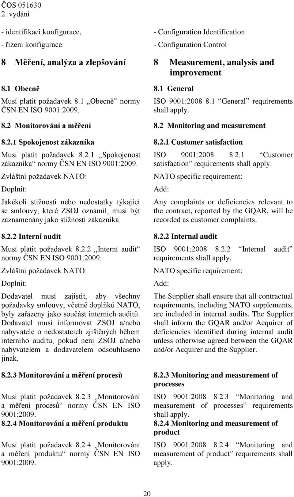 2.1 Customer satisfaction Musí platit požadavek 8.2.1 Spokojenost zákazníka normy ČSN EN ISO Jakékoli stížnosti nebo nedostatky týkající se smlouvy, které ZSOJ oznámil, musí být zaznamenány jako stížnosti zákazníka.