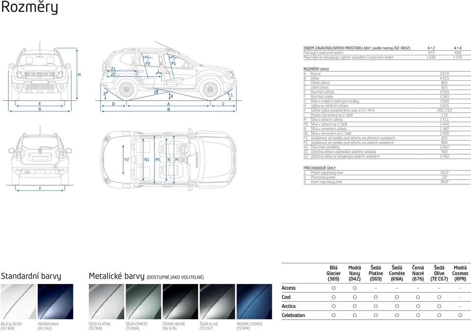 střešními lištami 1 695 K Světlá výška nezatíženého vozu 4 2 / 4 4 205 / 210 L Prostor pro kolena ve 2. řadě 170 M Šířka v loktech vpředu 1 411 M1 Šířka v loktech ve 2.