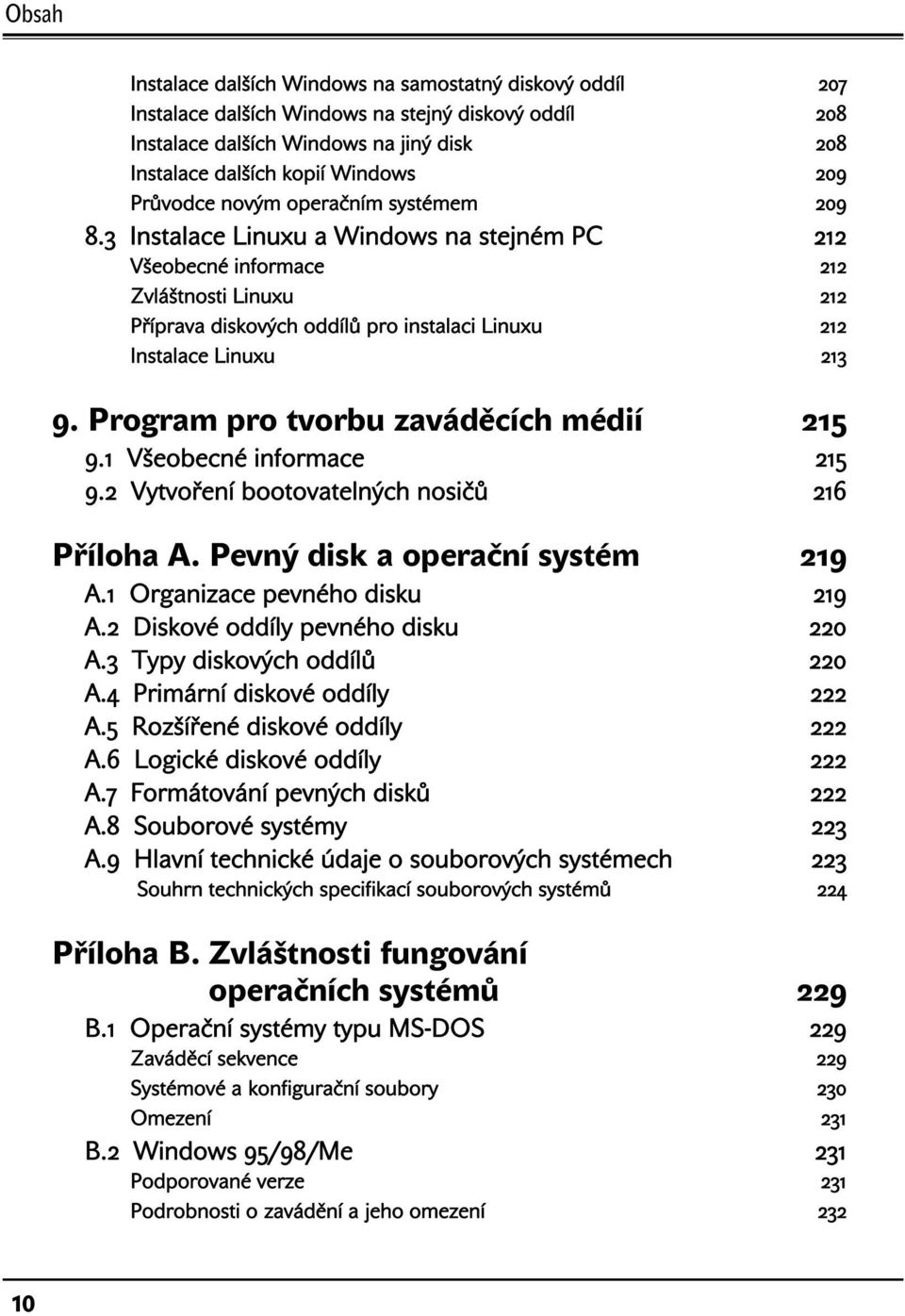 Program pro tvorbu zaváděcích médií 215 9.1 Všeobecné informace 215 9.2 Vytvoření bootovatelných nosičů 216 Příloha A. Pevný disk a operační systém 219 A.1 Organizace pevného disku 219 A.