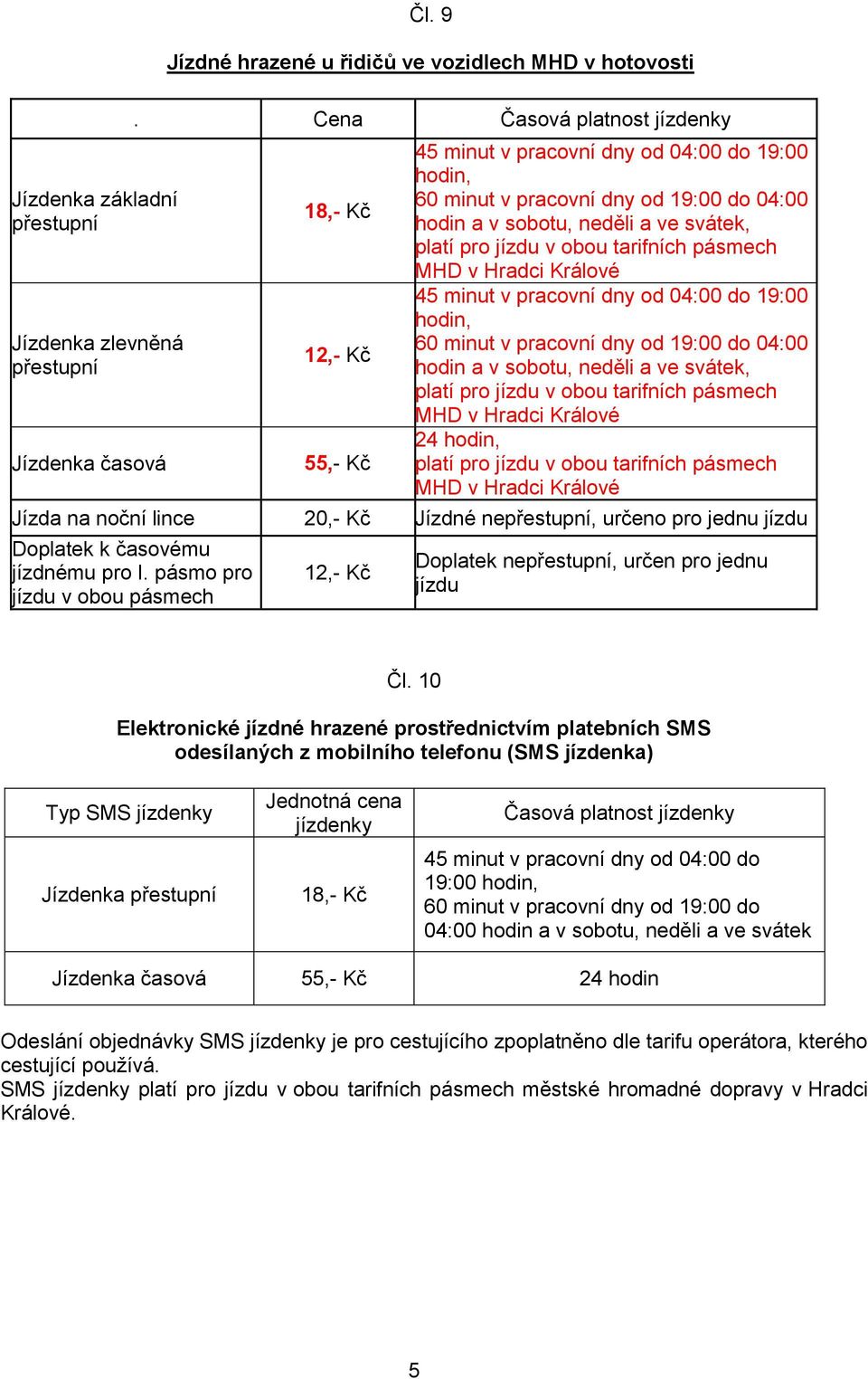 obou tarifních pásmech MHD v Hradci Králové 45 minut v pracovní dny od 04:00 do 19:00 hodin, 60 minut v pracovní dny od 19:00 do 04:00 hodin a v sobotu, neděli a ve svátek, platí pro jízdu v obou