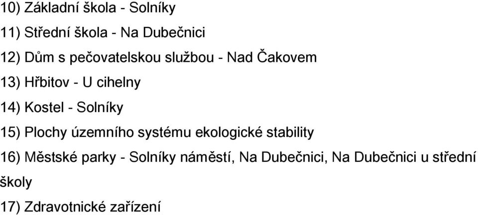 Solníky 15) Plochy územního systému ekologické stability 16) Městské parky -