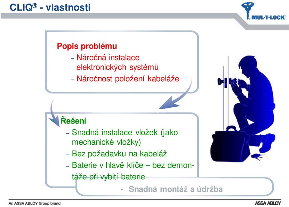 instalace vložek (jako mechanické vložky) Bez požadavku na