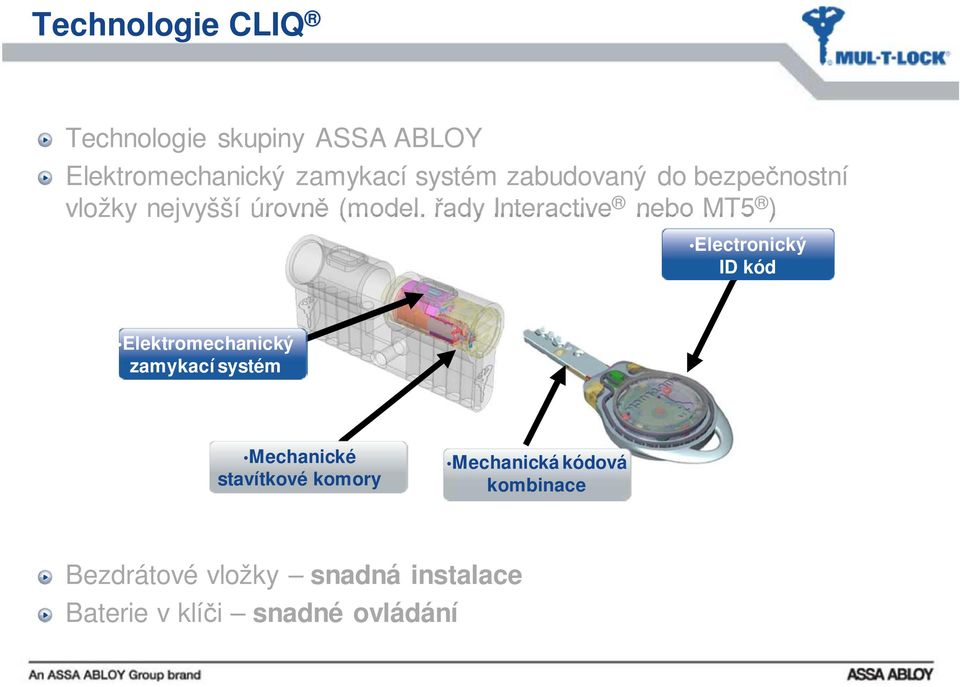 řady Interactive nebo MT5 ) Electronický ID kód Elektromechanický zamykací systém