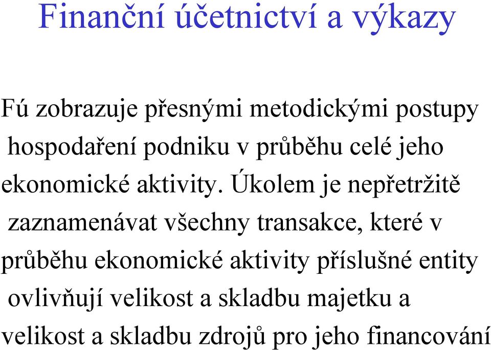 Úkolem je nepřetržitě zaznamenávat všechny transakce, kterév průběhu