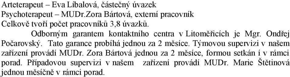 Odborným garantem kontaktního centra v Litoměřicích je Mgr. Ondřej Počarovský.