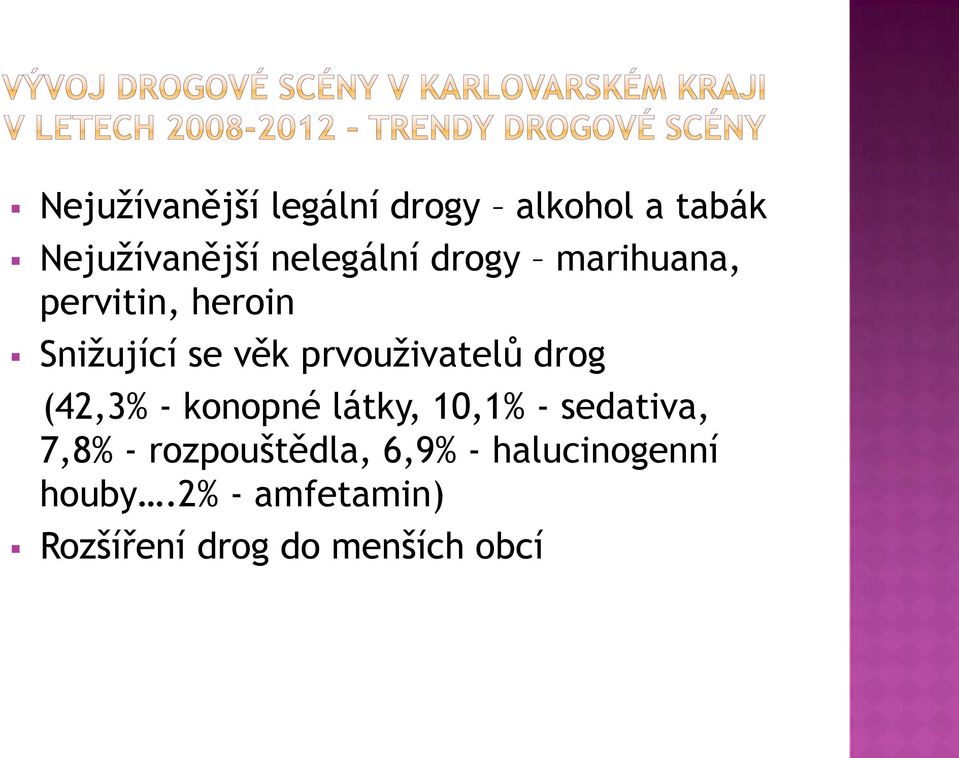 drog (42,3% - konopné látky, 10,1% - sedativa, 7,8% - rozpouštědla,