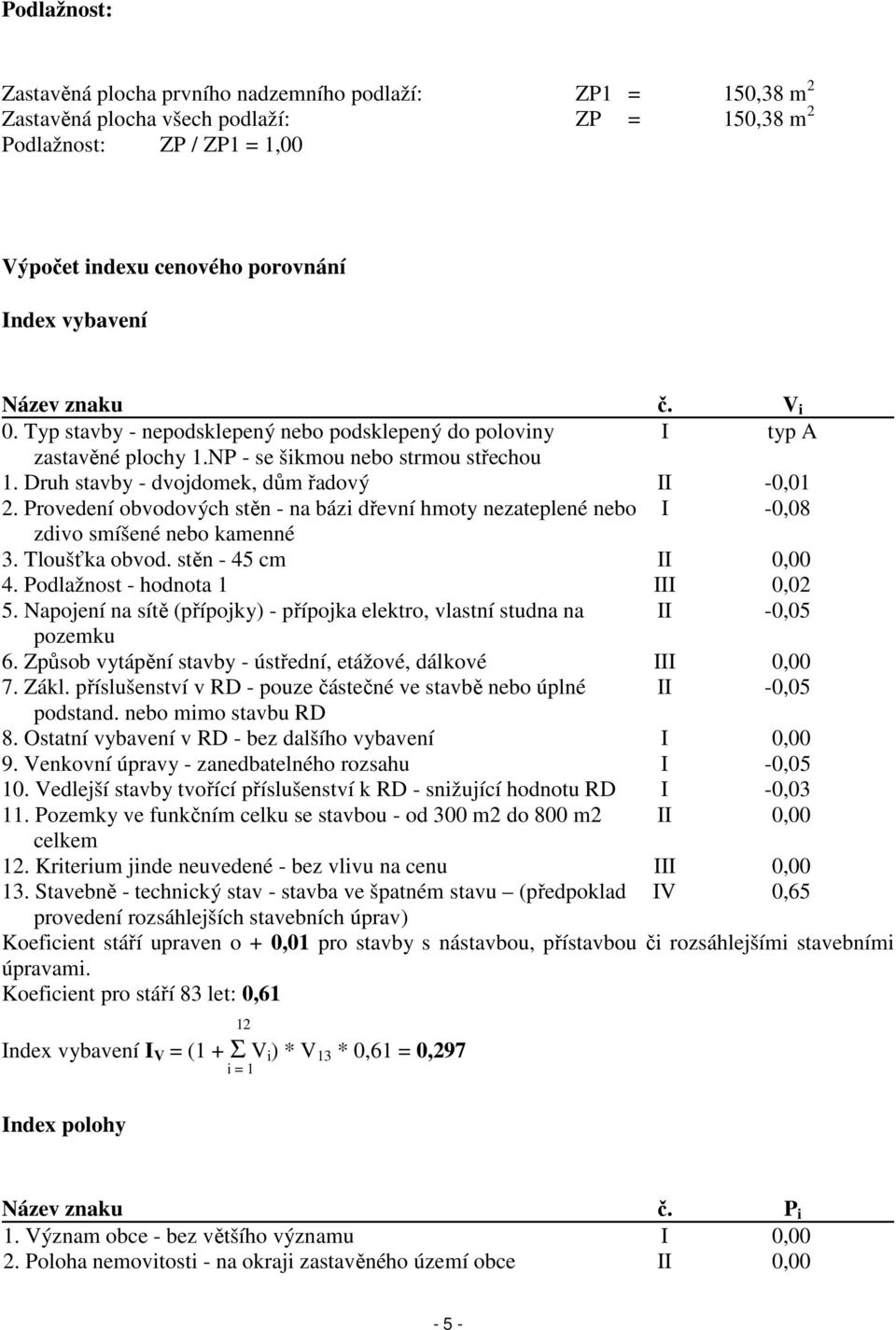 Provedení obvodových stěn - na bázi dřevní hmoty nezateplené nebo I -0,08 zdivo smíšené nebo kamenné 3. Tloušťka obvod. stěn - 45 cm II 0,00 4. Podlažnost - hodnota 1 III 0,02 5.