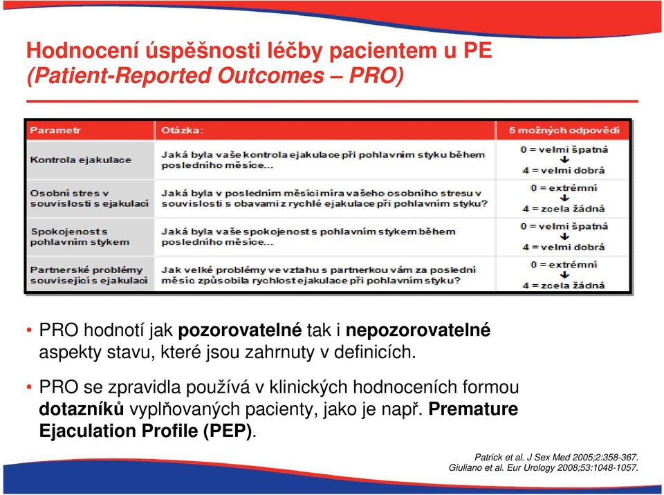 PRO hodnotí jak pozorovatelné tak i nepozorovatelné aspekty stavu, které jsou zahrnuty v definicích.