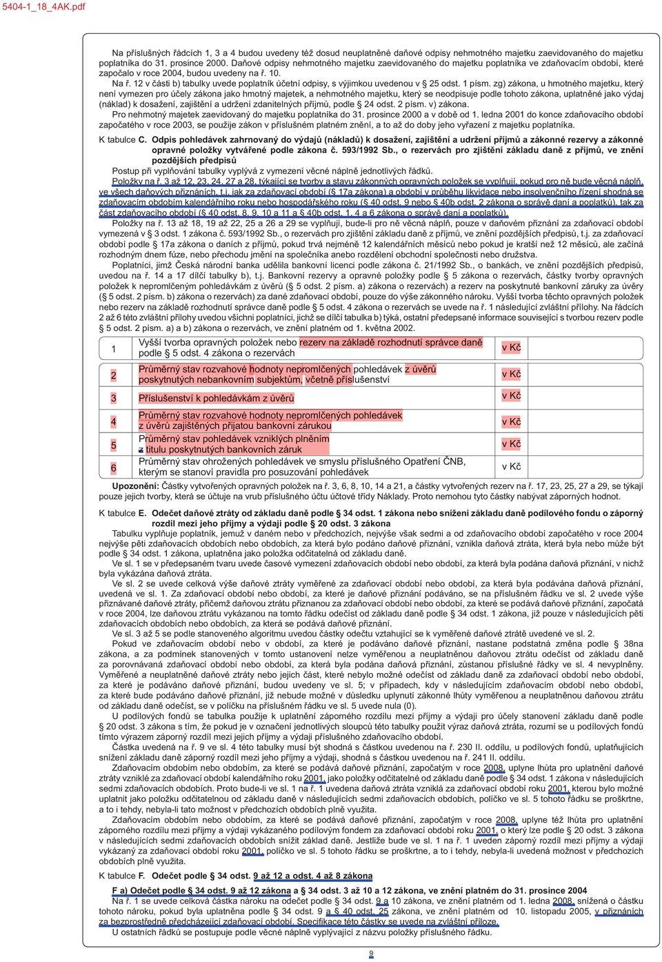 12 v části b) tabulky uvede poplatník účetní odpisy, s výjimkou uvedenou v 25 odst. 1 písm.