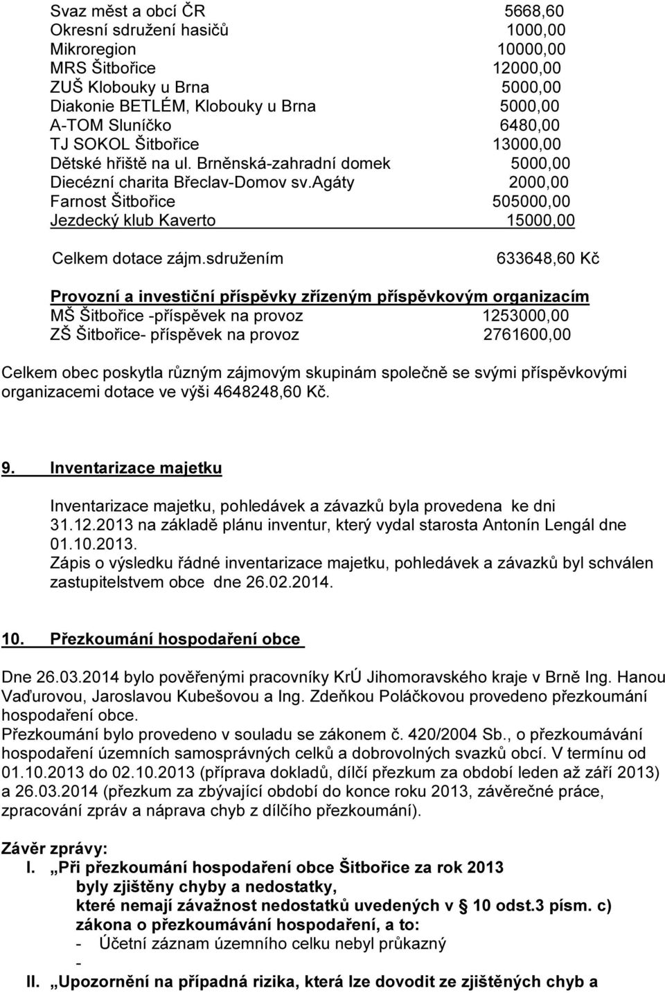 agáty 2000,00 Farnost Šitbořice 505000,00 Jezdecký klub Kaverto 15000,00 Celkem dotace zájm.