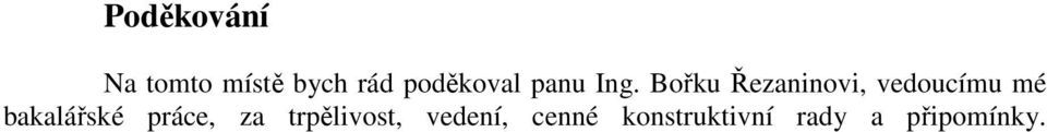 Bořku Řezaninovi, vedoucímu mé bakalářské