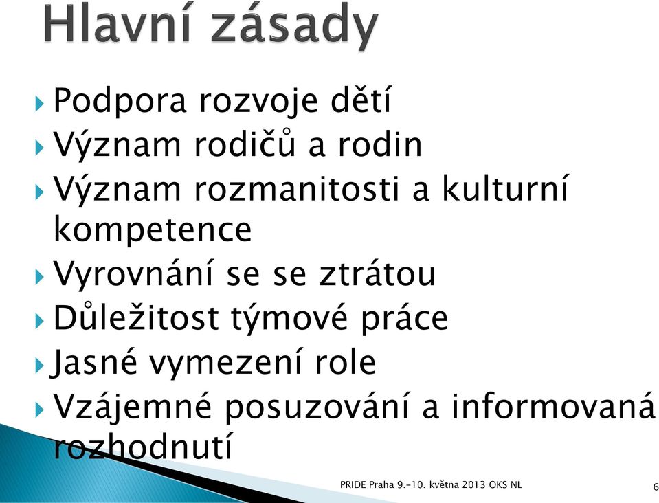 Důležitost týmové práce Jasné vymezení role Vzájemné