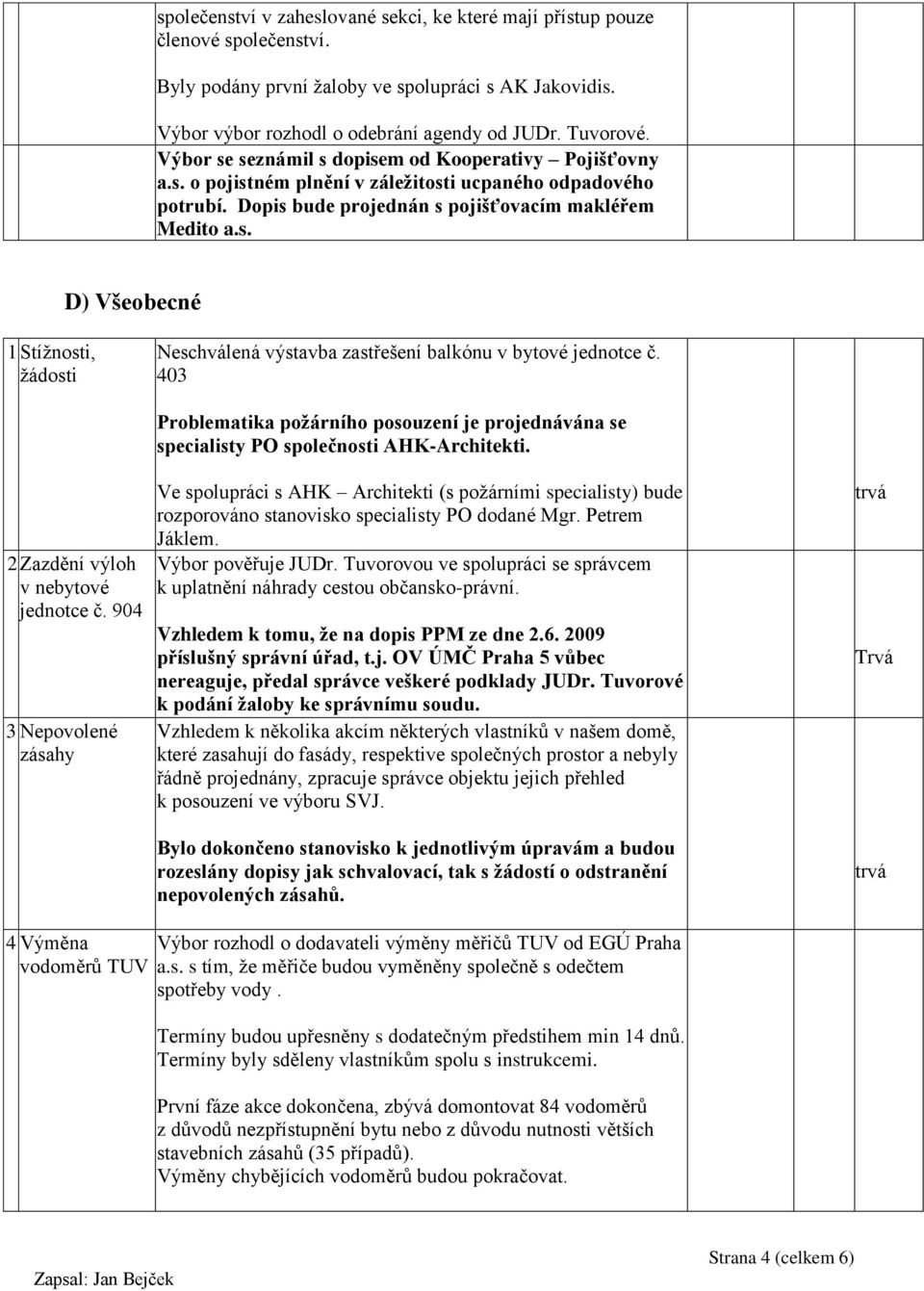 403 2 Zazdění výloh v nebytové jednotce č. 904 3 Nepovolené zásahy Problematika požárního posouzení je projednávána se specialisty PO společnosti AHK-Architekti.