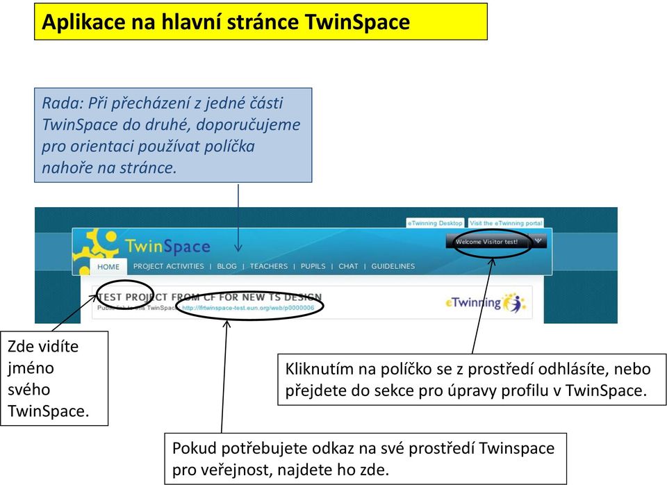Zde vidíte jméno svého TwinSpace.