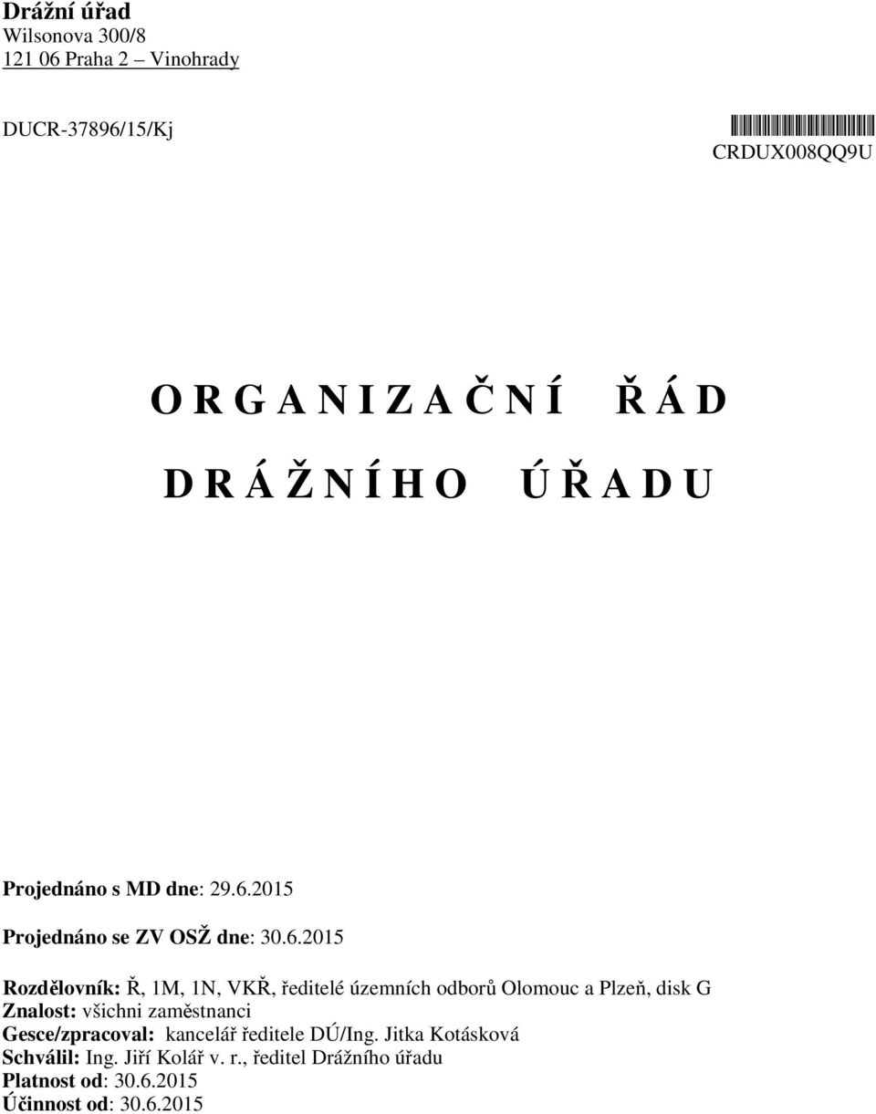 2015 Projednáno se ZV OSŽ dne: 30.6.