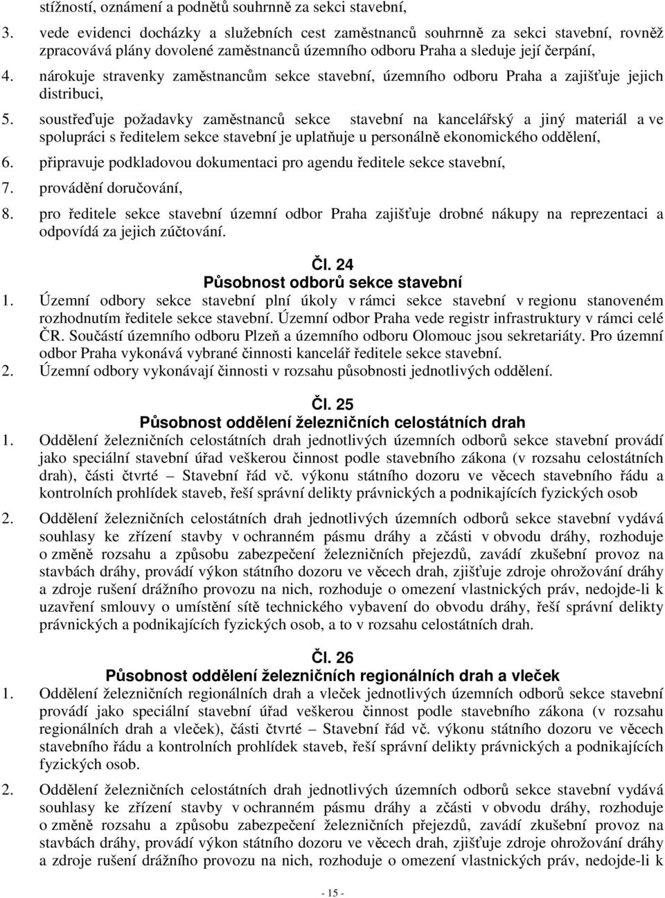 nárokuje stravenky zaměstnancům sekce stavební, územního odboru Praha a zajišťuje jejich distribuci, 5.