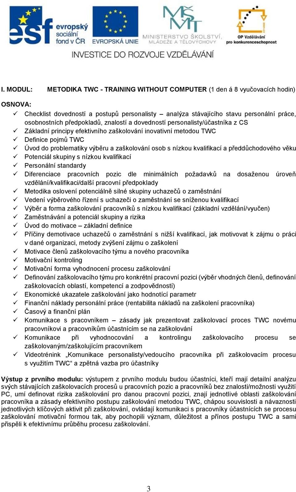 kvalifikací a předdůchodového věku Potenciál skupiny s nízkou kvalifikací Personální standardy Diferenciace pracovních pozic dle minimálních požadavků na dosaženou úroveň vzdělání/kvalifikaci/další