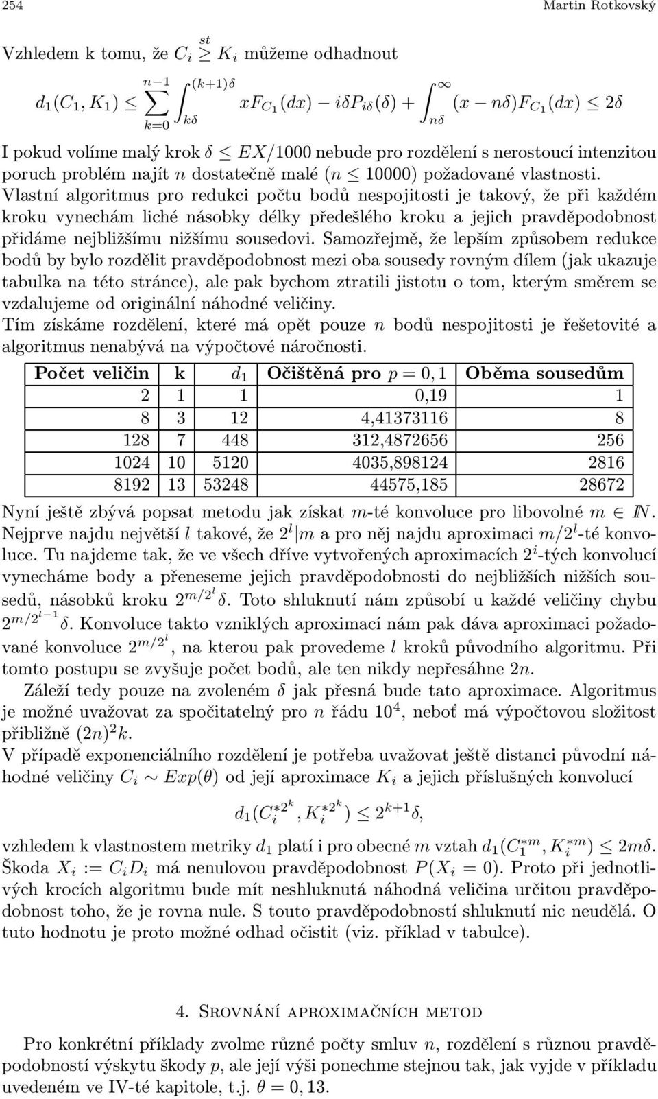 Vlasní algorimus pro redukci poču bodů nespojiosi je akový, že při každém kroku vynechám liché násobky délky předešlého kroku a jejich pravděpodobnos přidáme nejbližšímu nižšímu sousedovi.