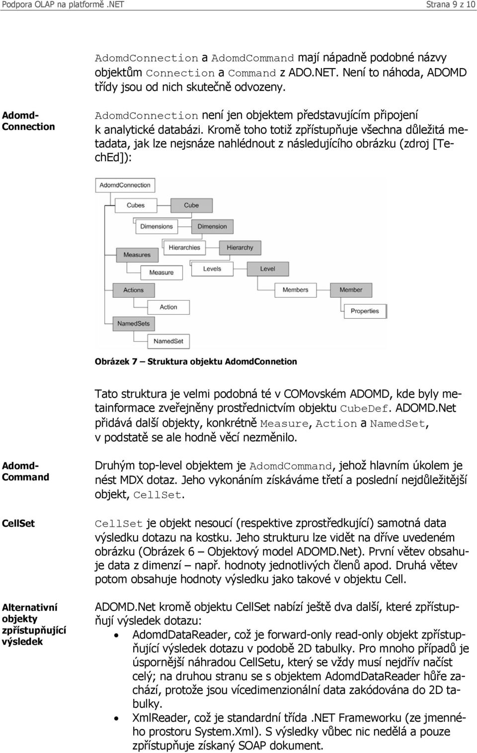 Kromě toho totiž zpřístupňuje všechna důležitá metadata, jak lze nejsnáze nahlédnout z následujícího obrázku (zdroj [TechEd]): Obrázek 7 Struktura objektu AdomdConnetion Tato struktura je velmi