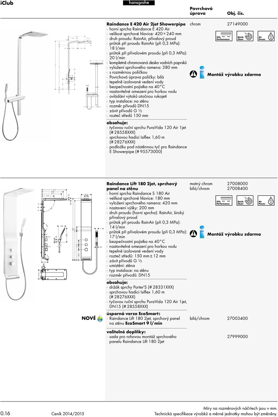 nastavitelné omezení pro horkou vodu ovládání výtoků otočnou rukojetí typ instalace: na stěnu závit přívodů G ½ rozteč středů 150 mm obsahuje: tyčovou ruční sprchu PuraVida 120 Air 1jet (# 28558XXX)