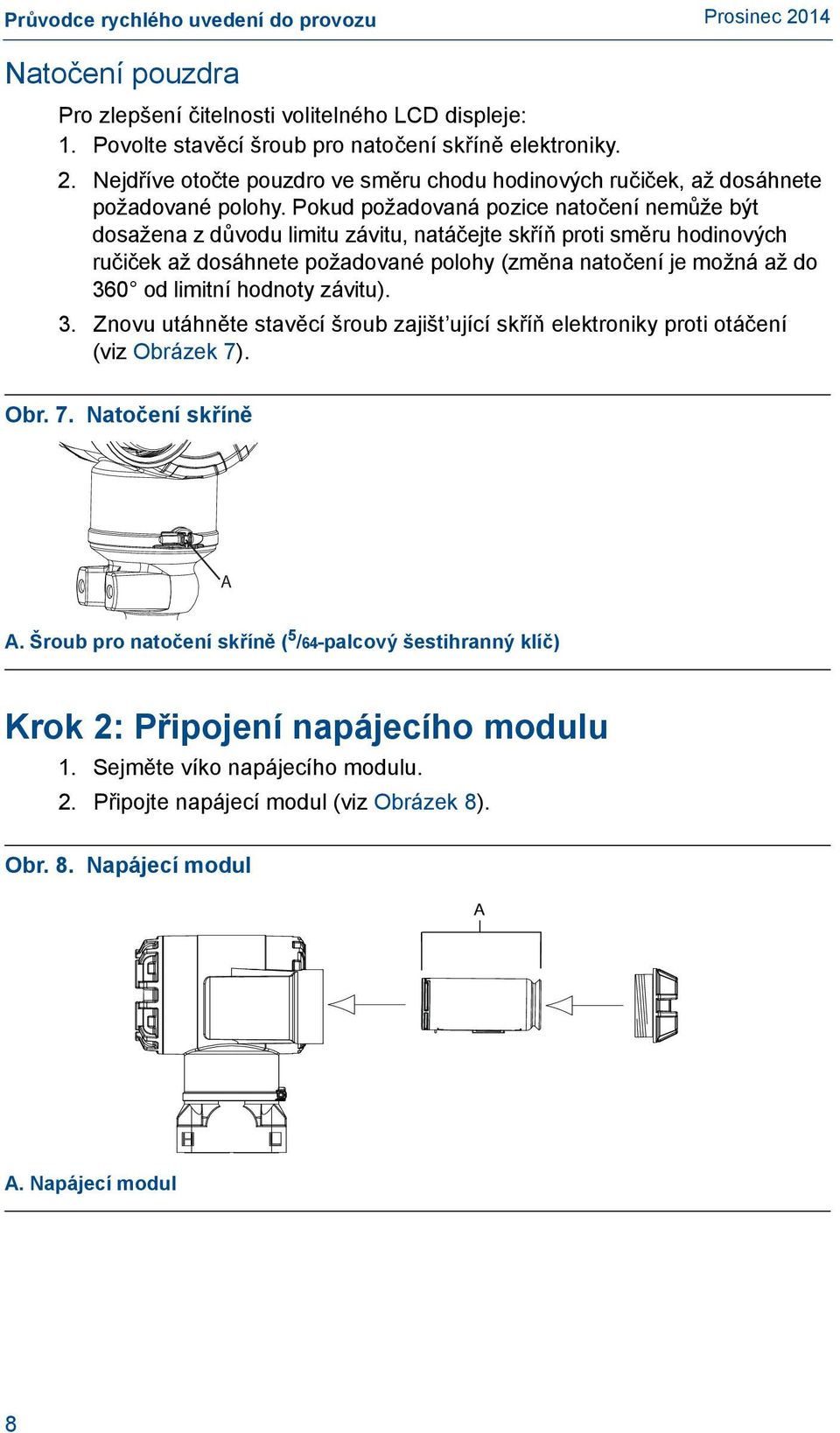 Pokud požadovaná pozice natočení nemůže být dosažena z důvodu limitu závitu, natáčejte skříň proti směru hodinových ručiček až dosáhnete požadované polohy (změna natočení je možná až do 360 od