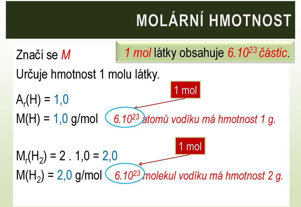 A r (H) = 1,0 1 mol M(H) = 1,0 g/mol 6.