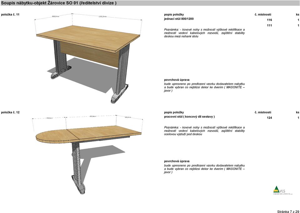 rozvodů, zajištění stability deskou mezi nohami stolu položka č.