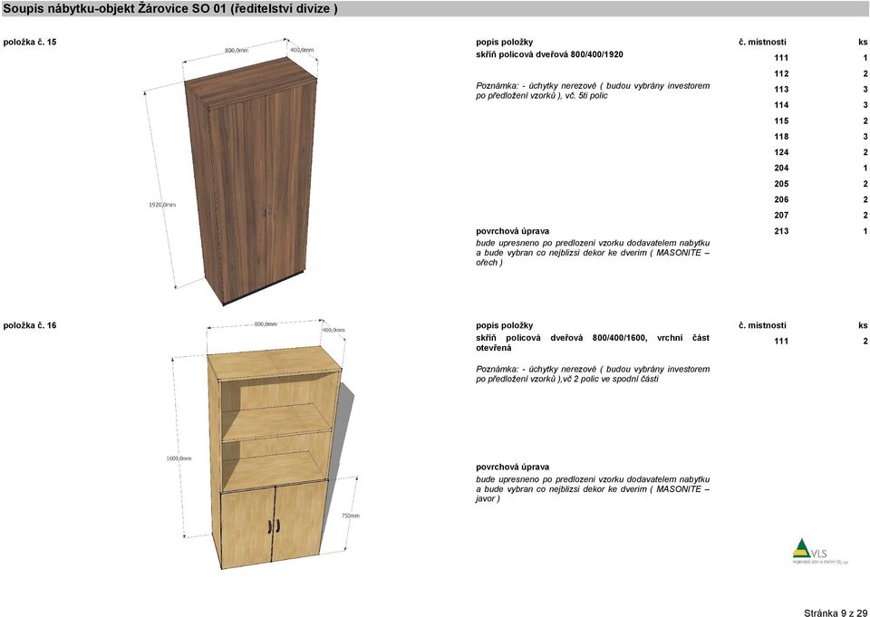 vzorků ), vč. 5ti polic 2 2 3 3 4 3 5 2 8 3 24 2 204 205 2 206 2 207 2 23 ořech ) položka č.
