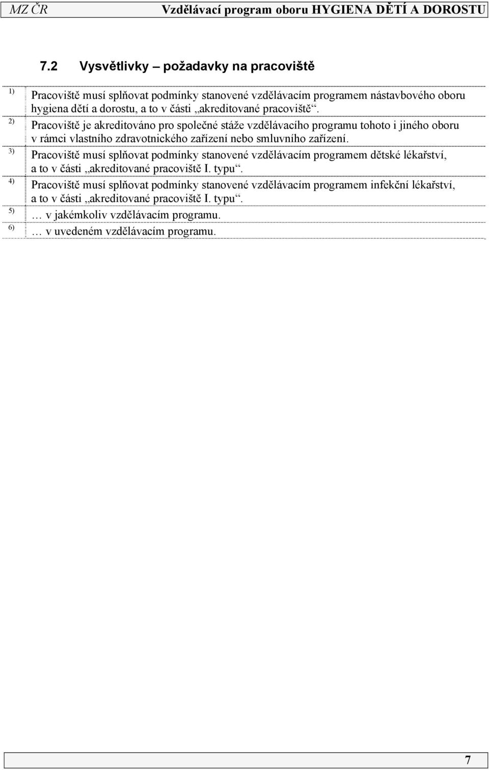 Pracoviště je akreditováno pro společné stáže vzdělávacího programu tohoto i jiného oboru v rámci vlastního zdravotnického zařízení nebo smluvního zařízení.