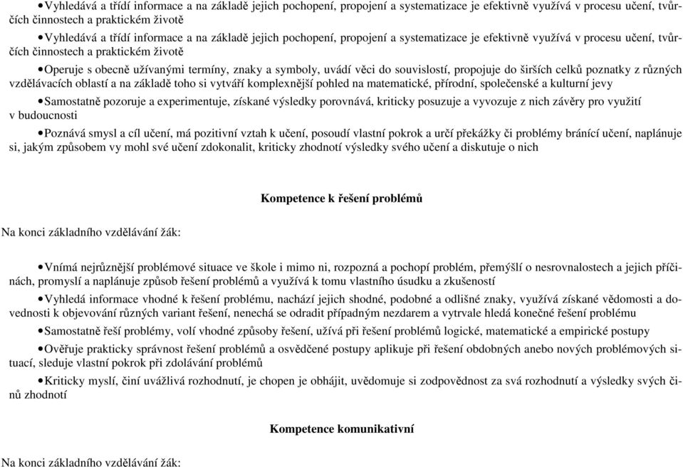 souvislostí, propojuje do širších celků poznatky z různých vzdělávacích oblastí a na základě toho si vytváří komplexnější pohled na matematické, přírodní, společenské a kulturní jevy Samostatně