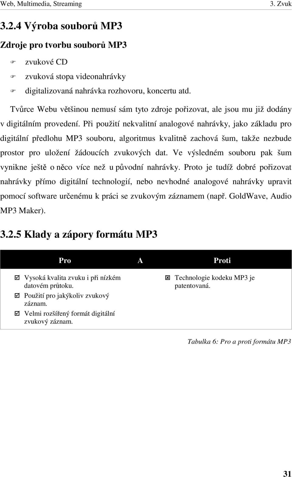 Pi použití nekvalitní analogové nahrávky, jako základu pro digitální pedlohu MP3 souboru, algoritmus kvalitn zachová šum, takže nezbude prostor pro uložení žádoucích zvukových dat.