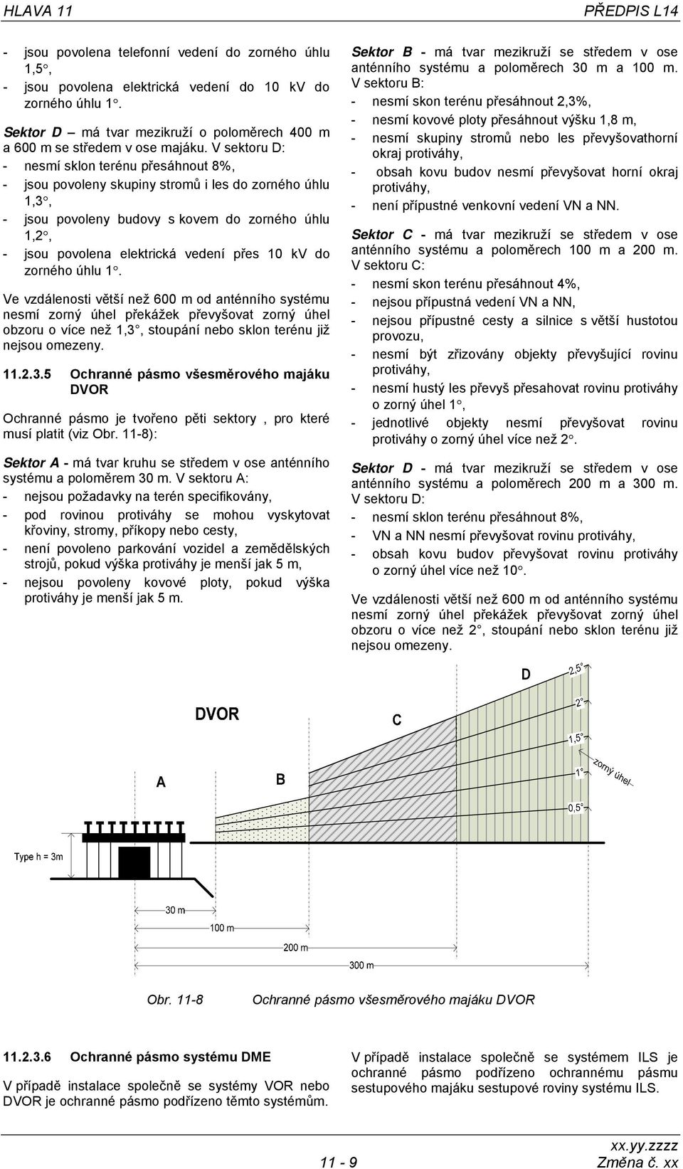 V sektoru : - nesmí sklon terénu přesáhnout 8%, - jsou povoleny skupiny stromů i les do zorného úhlu 1,3, - jsou povoleny budovy s kovem do zorného úhlu 1,2, - jsou povolena elektrická vedení přes 10