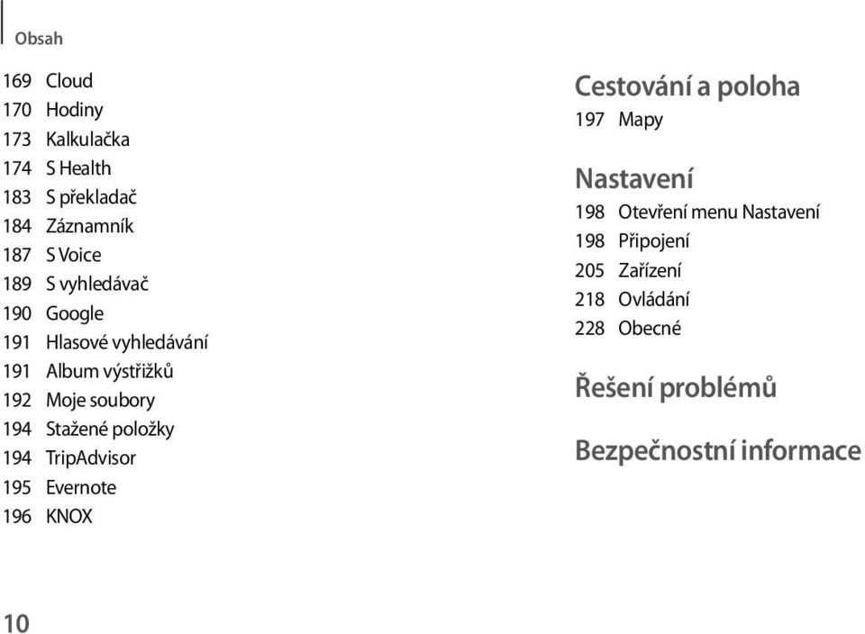 položky 194 TripAdvisor 195 Evernote 196 KNOX Cestování a poloha 197 Mapy Nastavení 198 Otevření