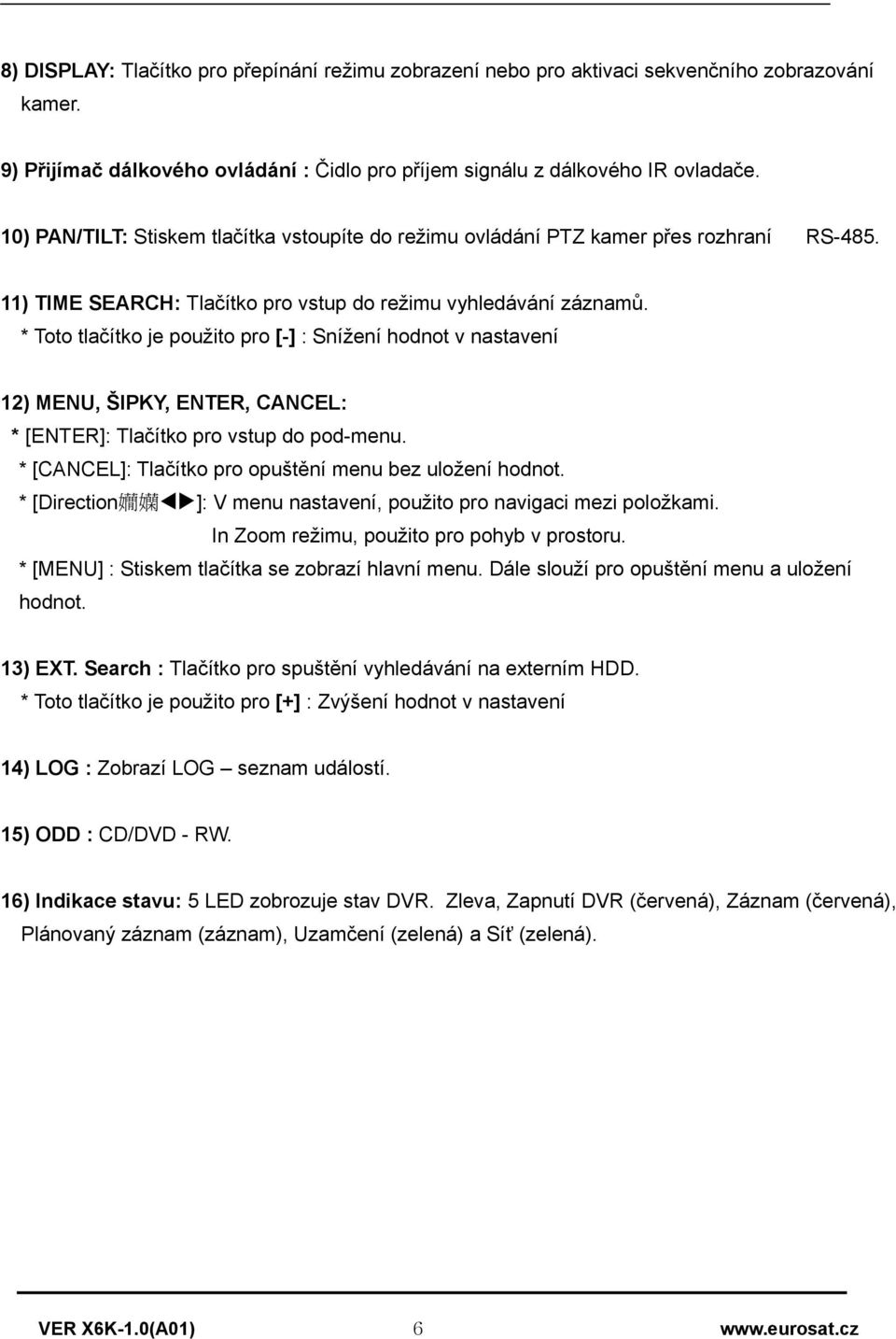 * Toto tlačítko je použito pro [-] : Snížení hodnot v nastavení 12) MENU, ŠIPKY, ENTER, CANCEL: * [ENTER]: Tlačítko pro vstup do pod-menu. * [CANCEL]: Tlačítko pro opuštění menu bez uložení hodnot.