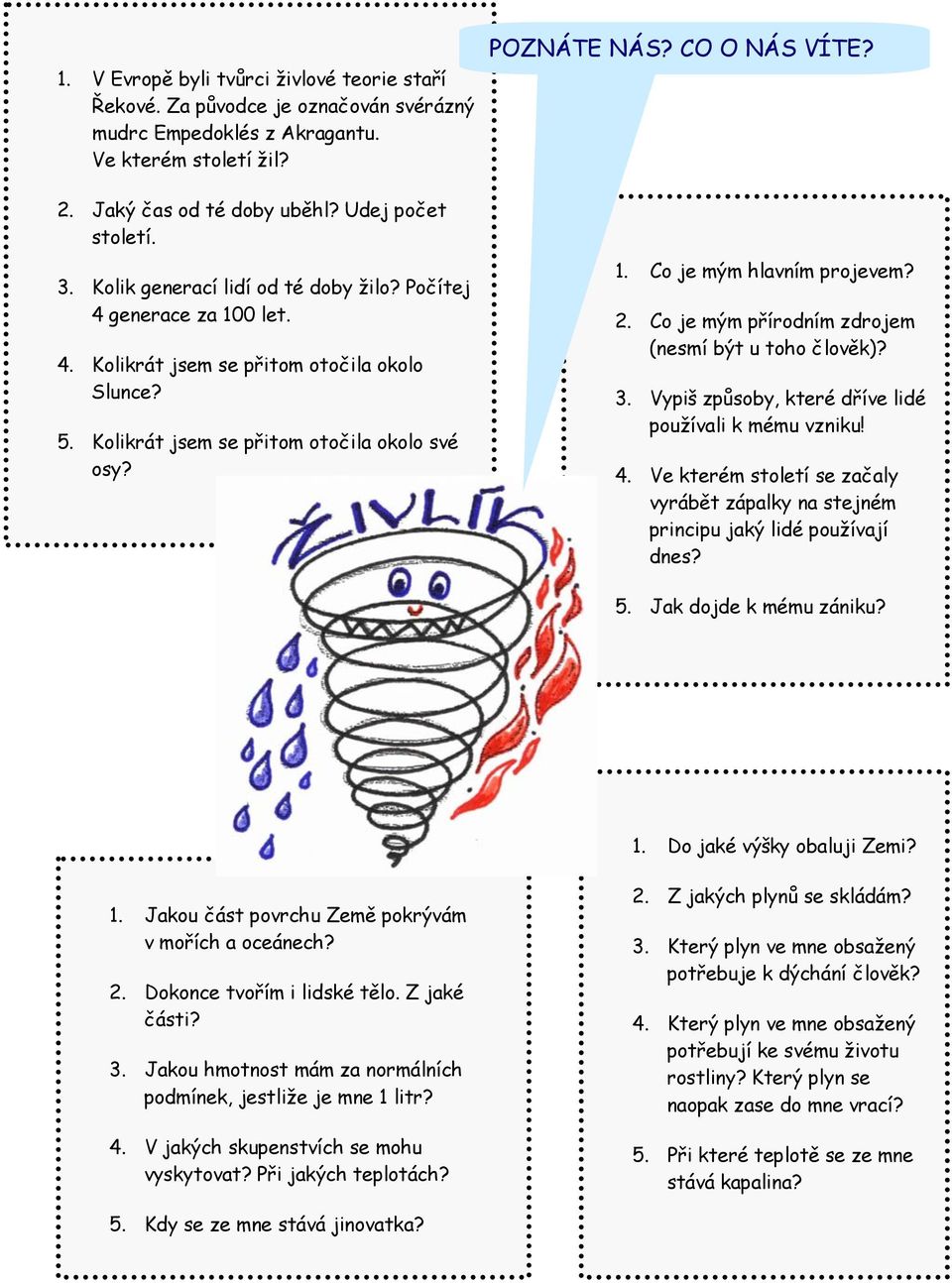 2. Co je mým přírodním zdrojem (nesmí být u toho člověk)? 3. Vypiš způsoby, které dříve lidé používali k mému vzniku! 4.