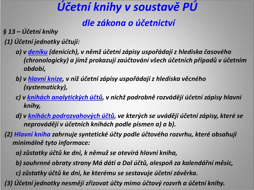 zápisy hlavní knihy, d) vknihách podrozvahových účtů, ve kterých se uvádějí účetní zápisy, které se neprovádějí v účetních knihách podle písmen a) a b).