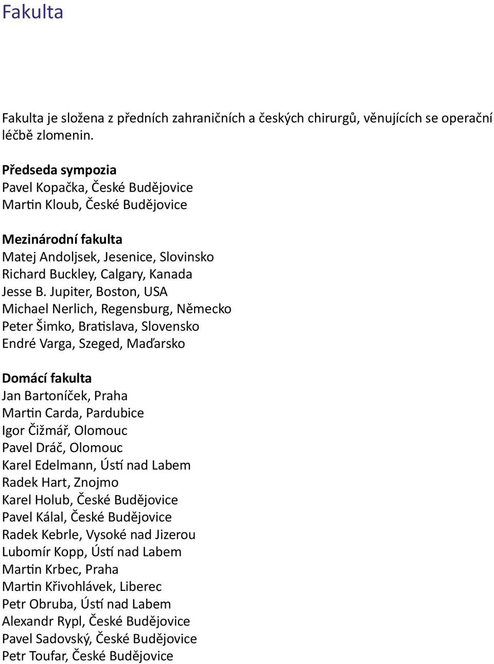 Jupiter, Boston, USA Michael Nerlich, Regensburg, Německo Peter Šimko, Bra slava, Slovensko Endré Varga, Szeged, Maďarsko Domácí fakulta Jan Bartoníček, Praha Mar n Carda, Pardubice Igor Čižmář,