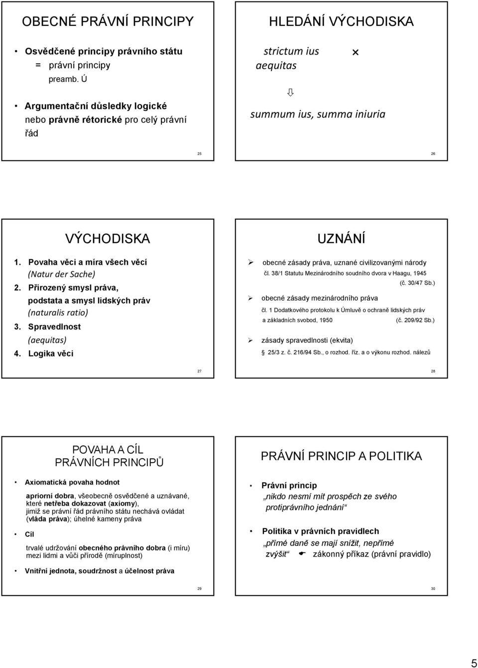 Povaha věci a míra všech věcí (Natur der Sache) 2. Přirozený smysl práva, podstata a smysl lidských práv (naturalis ratio) 3. Spravedlnost (aequitas) 4.