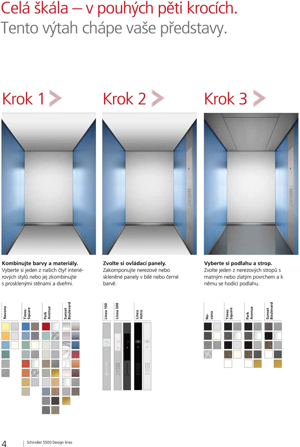 Zakomponujte nerezové nebo skleněné panely v bílé nebo černé barvě. Vyberte si podlahu a strop.
