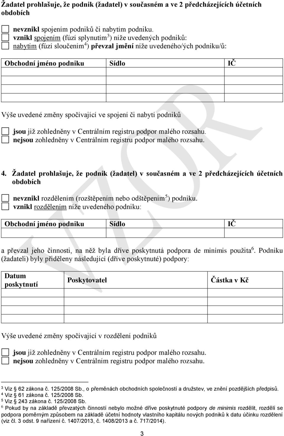 spojení či nabytí podniků jsou již zohledněny v Centrálním registru podpor malého rozsahu. nejsou zohledněny v Centrálním registru podpor malého rozsahu. 4.